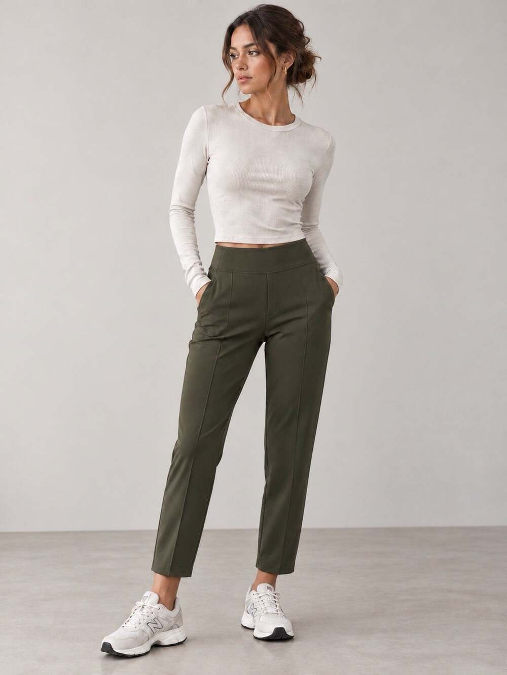 Athleta Endless High Rise Pants 8 Aspen Olive Green Stretch Travel Ankle Work